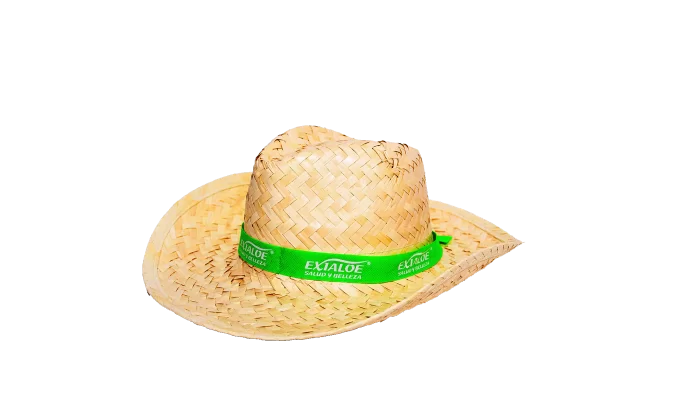 Straw hat with green ribbon